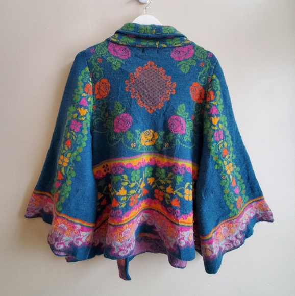 IVKO For Anthropologie Floral Pattern Cardigan Teal Sweater Made in Serbia M - Picture 4 of 10